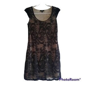 Express Black Tan Lace Sleeveless Dress Knee Length Lined